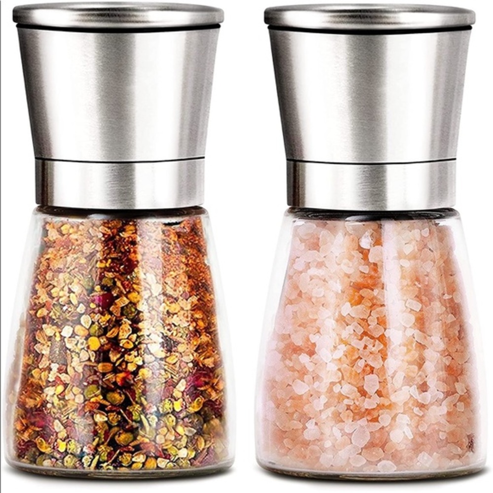 Modetro Salt & Pepper Mill Shakers Set Adjustable Grinder Stainless Glass